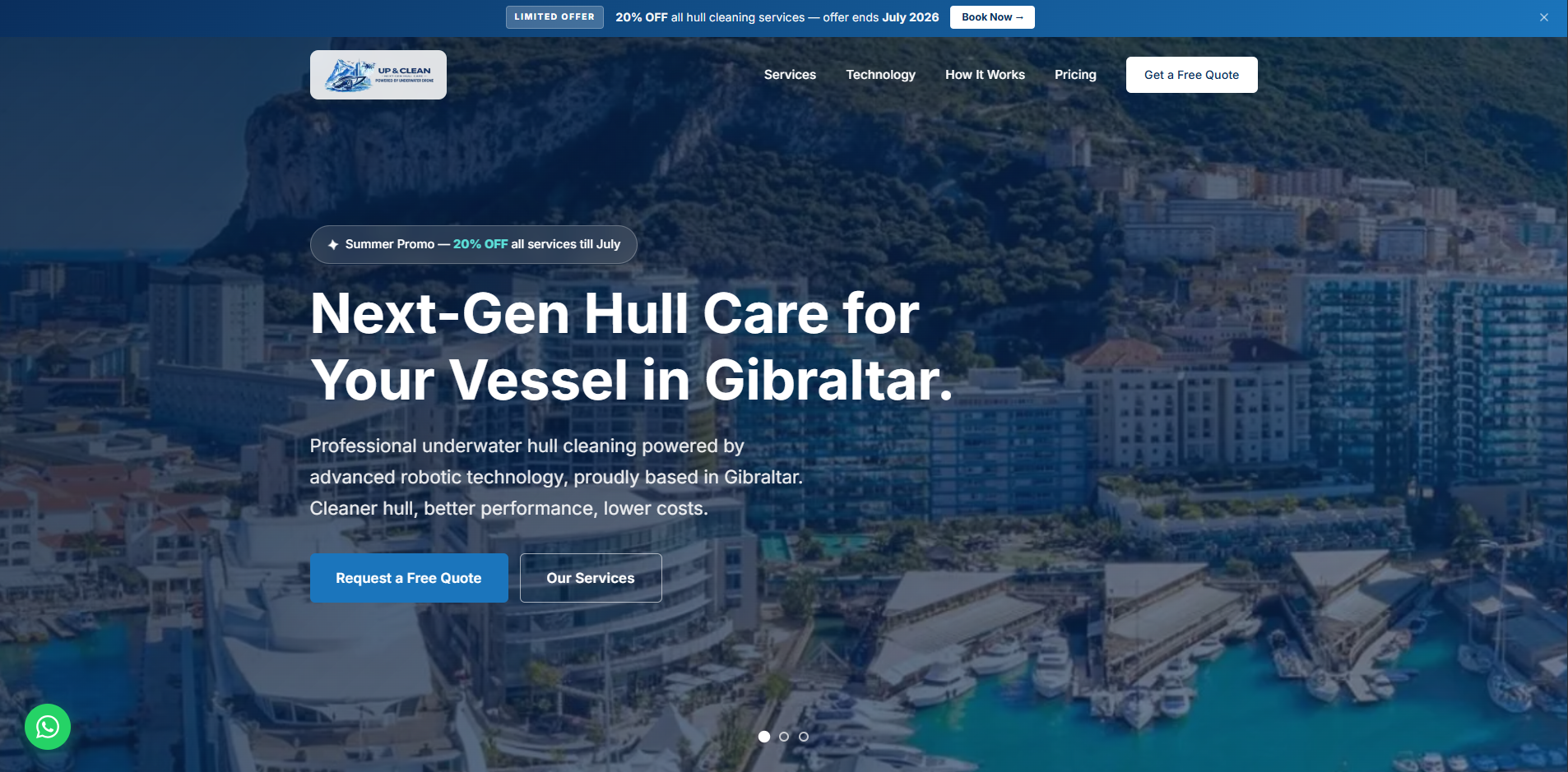UpAndClean, Gibraltar hull cleaning website